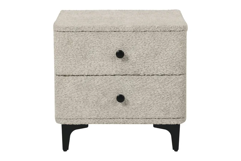 Table de chevet moderne ART DECO 45cm Bouclé grège avec tiroirs en métal noir