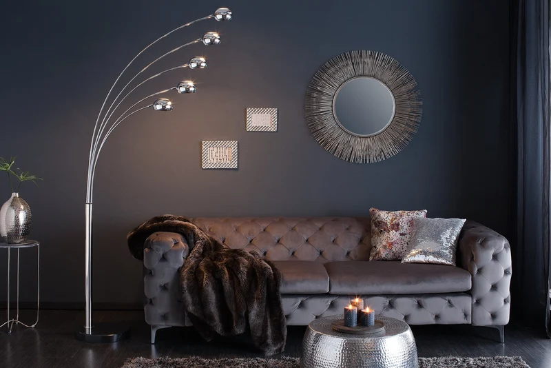Design lampe arco FIVE LIGHTS 205cm chromé lampadaire avec pied en marbre noir