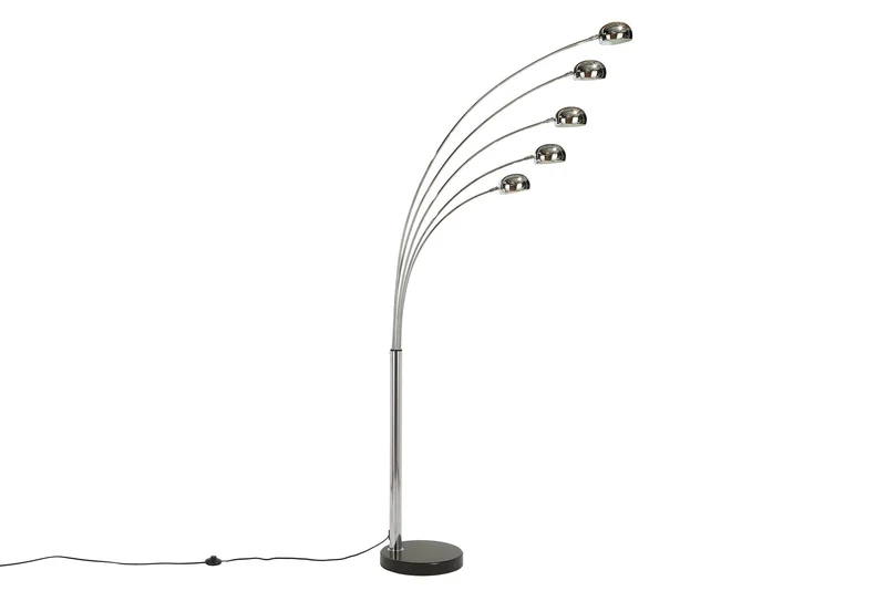 Design lampe arco FIVE LIGHTS 205cm chromé lampadaire avec pied en marbre noir