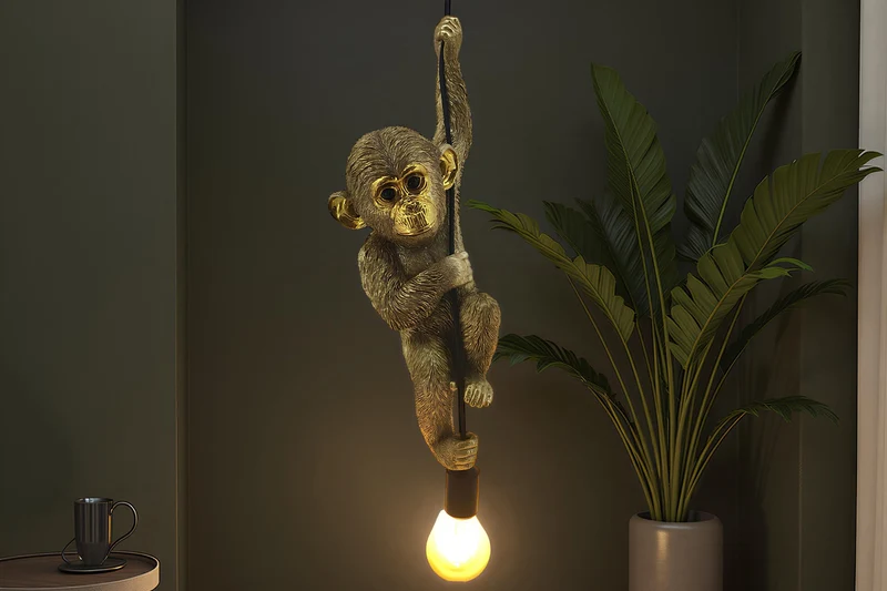 Lot de 2x Moderne suspension MONKEY 55cm gold sculpture de singe faite à la main