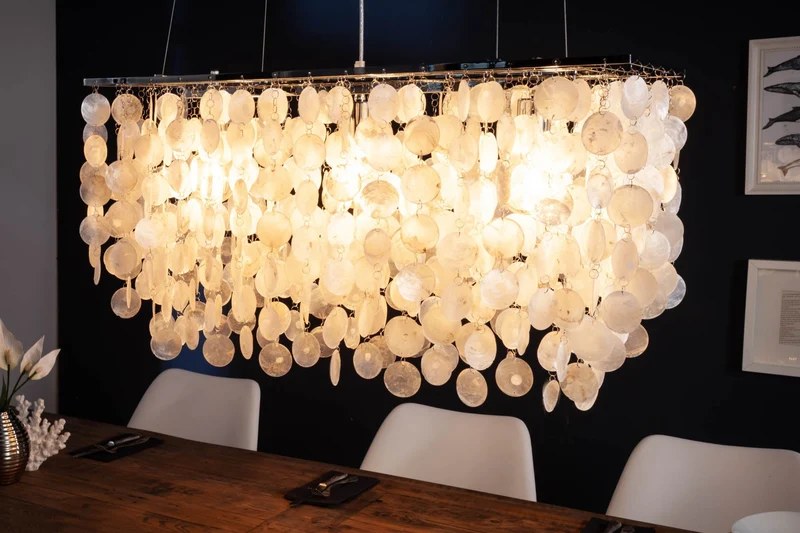 Lampe suspendue design SHELL REFLECTIONS 80 cm - coquillage nacre