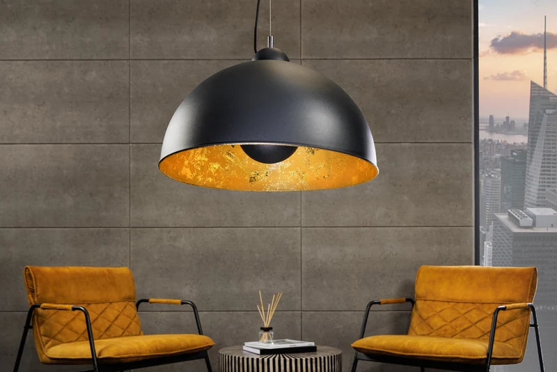 Lampe à suspension industrielle STUDIO 55 cm aspect feuille d’or noir