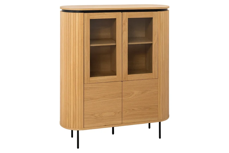 Buffet haut moderne ATELIER 140cm chêne naturel métal noir six compartiments
