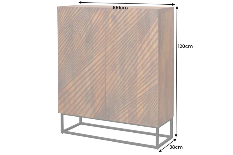 Buffet haut massif ART 120cm bois de manguier marron design 3D métal noir