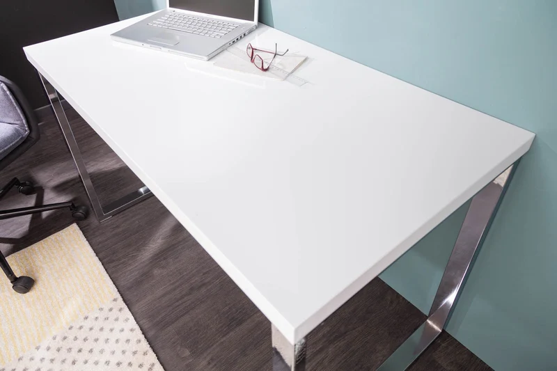 Moderner Schreibtisch WHITE DESK 120cm weiß Hochglanz Bürotisch