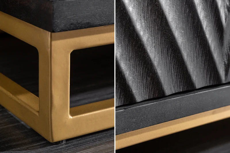 Meuble bar massif SCORPION 141cm en manguier noir avec sculptures 3D