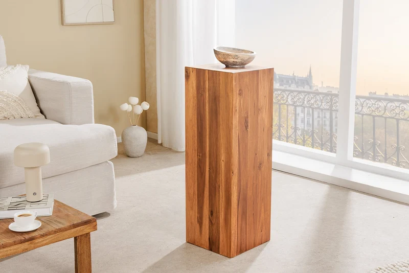 Colonne décorative en bois massif COLUMNA 75cm table d’appoint en acacia marron