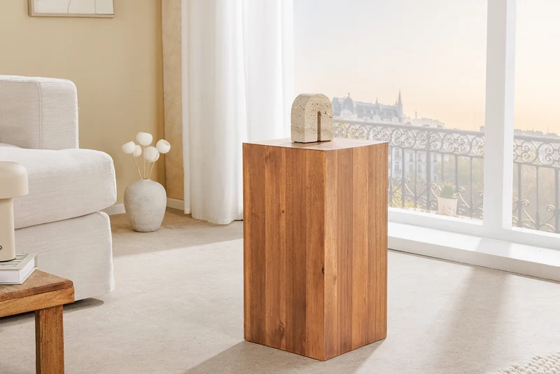 Colonne décorative en bois massif COLUMNA 50cm table d’appoint en acacia marron