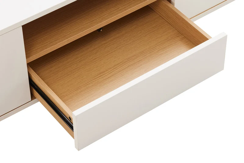 TV-Board suspendu LOFT 200 cm blanc naturel sept compartiments avec tiroir