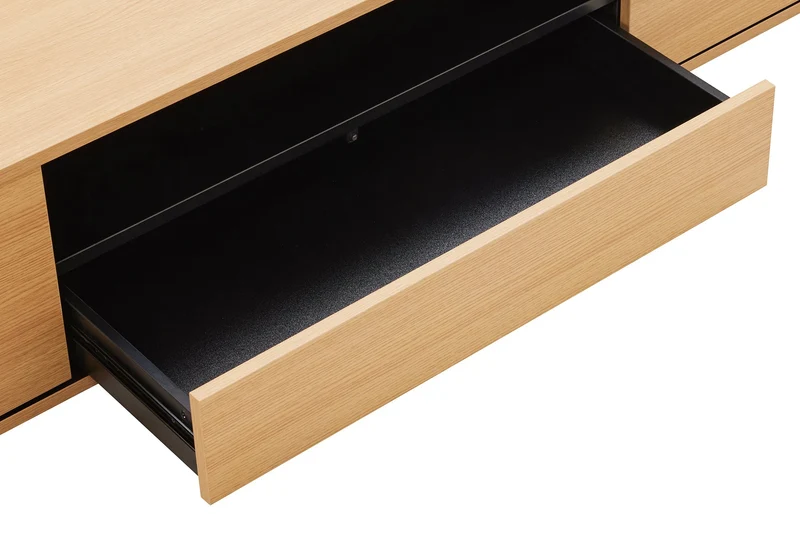 TV-Board suspendu LOFT 150cm naturel noir cinq compartiments avec tiroir