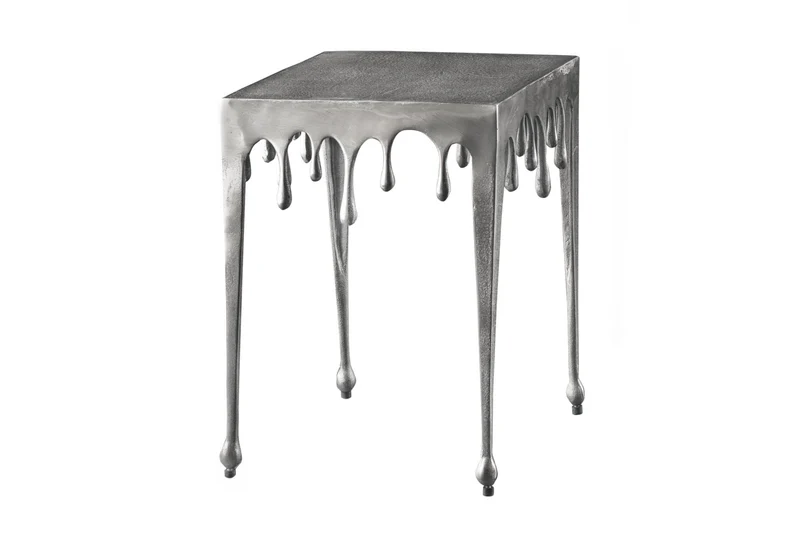 Table d’appoint extravagante LIQUID LINE S 34cm design en forme de larme argentée