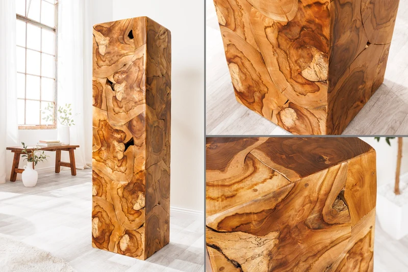 Colonne solide TRIBAL 110cm teck naturel marron décoration fait main