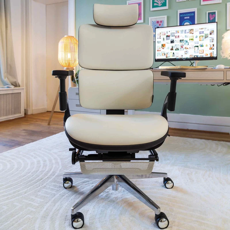 Chaise ergonomique de bureau - TERRANA PREMIUM Blanche en cuir reconstitué
