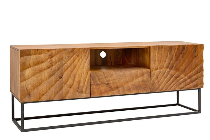 Meuble TV massif SCORPION 160 cm en bois de manguier avec sculptures 3D élaborées