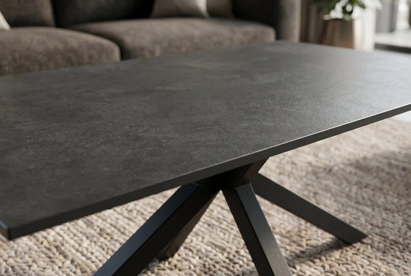 Table basse moderne GALAXIE 100cm anthracite céramique noir piètement étoile