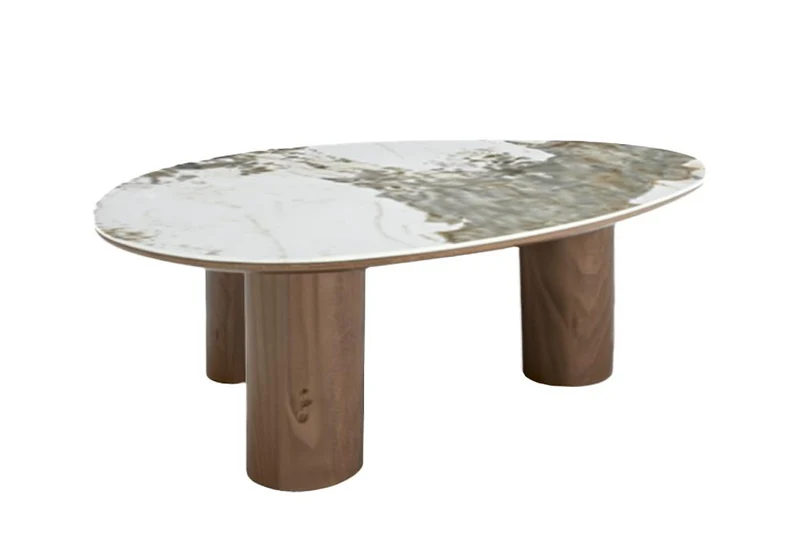 Table basse élégante ORGANIKO 110cm blanc marron noyer Pandora céramique