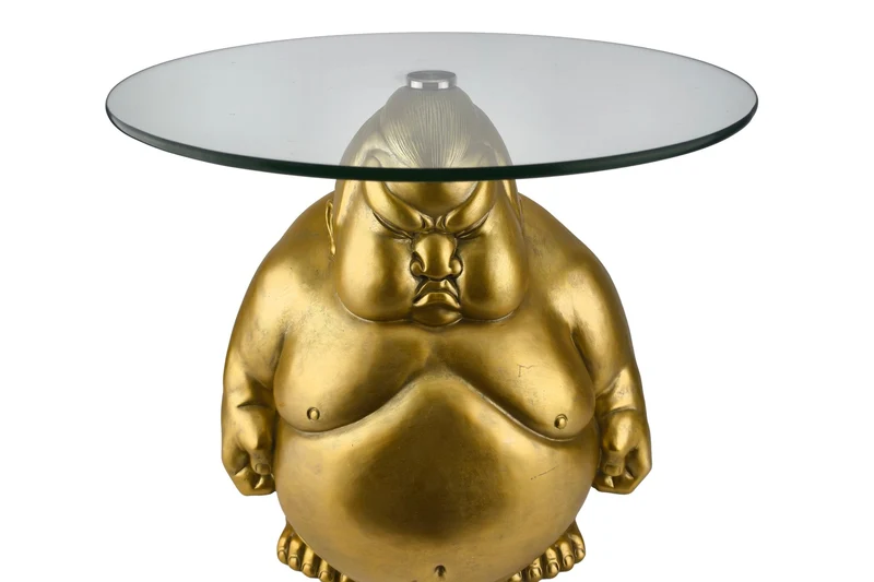 Table basse ronde SUMO 55cm dorée sculpture artisanale
