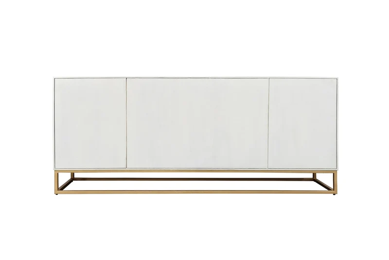 Buffet massif SCORPION 180cm bois de manguier blanc métal doré sculptures 3D