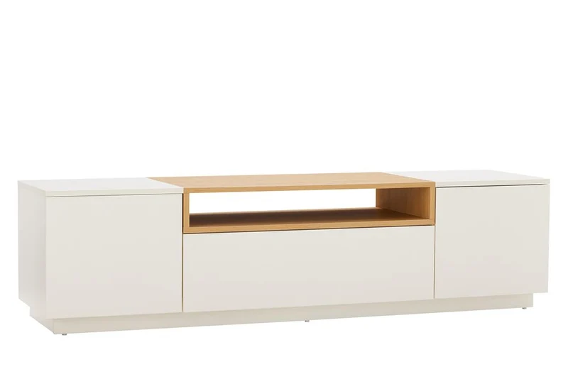 Meuble TV moderne LOFT 160cm blanc naturel trois compartiments avec tiroir