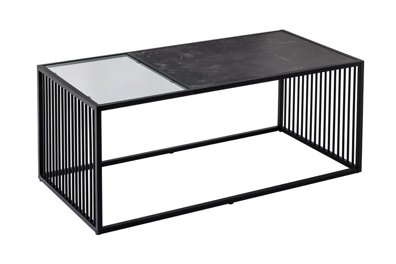 Table basse design ARCHITECTURE 100cm graphite verre fumé métal