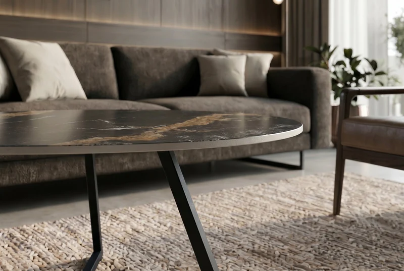 Design table basse MARVELOUS 70cm noir or sable AURORA ORO céramique métal