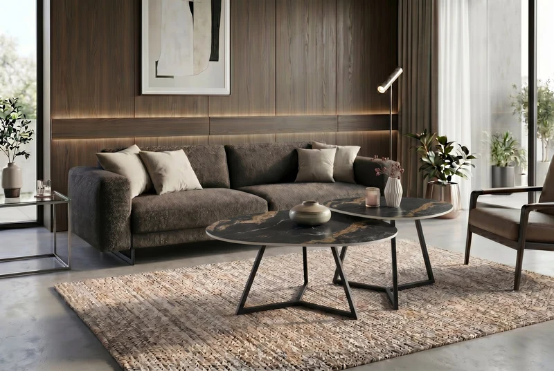 Design table basse MARVELOUS 70cm noir or sable AURORA ORO céramique métal