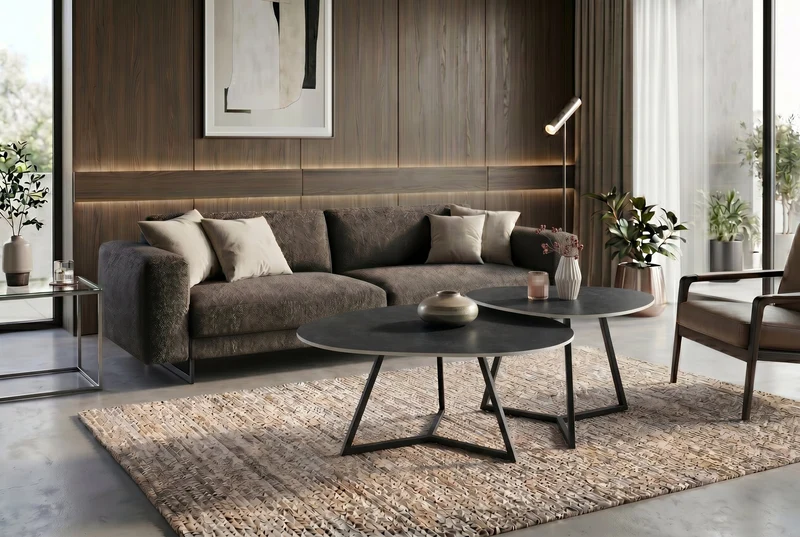 Design table basse MARVELOUS 90cm marbre anthracite céramique métal noir