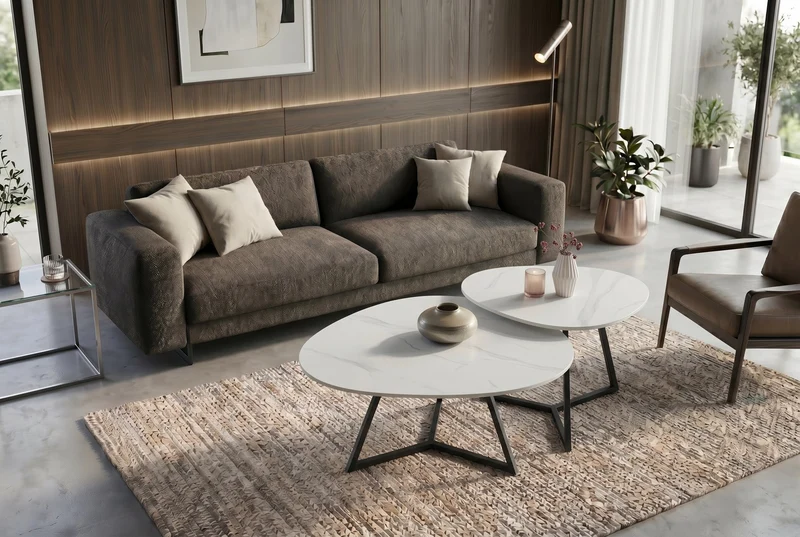 Design table basse MARVELOUS 90cm marbre blanc céramique métal noir