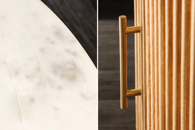 Table basse ronde TRES CHIC 60cm marbre blanc bois de manguier naturel avec rangements