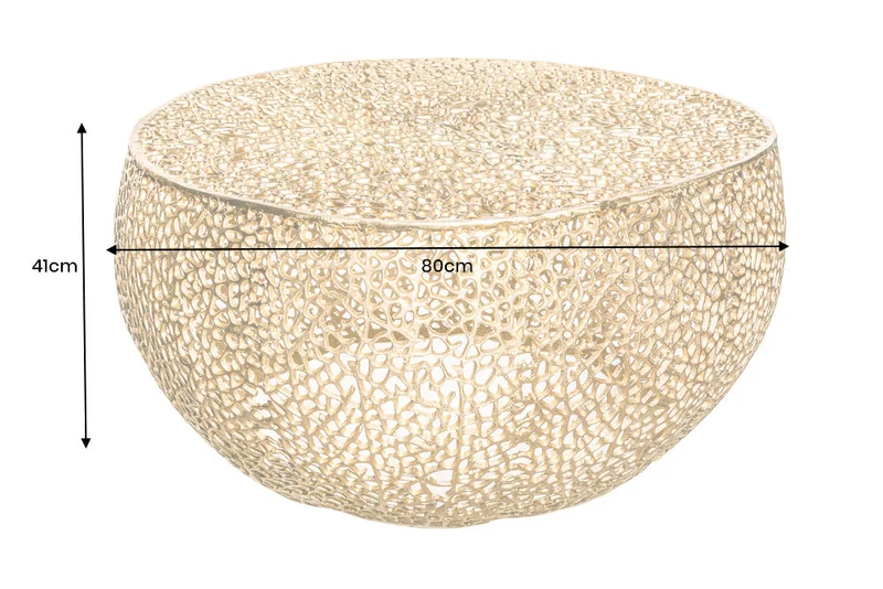 Table basse filigrane LEAF 80cm métal doré design feuille fait main