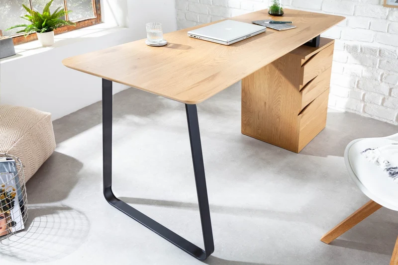 Bureau industriel STUDIO 160cm aspect chêne avec 3 tiroirs