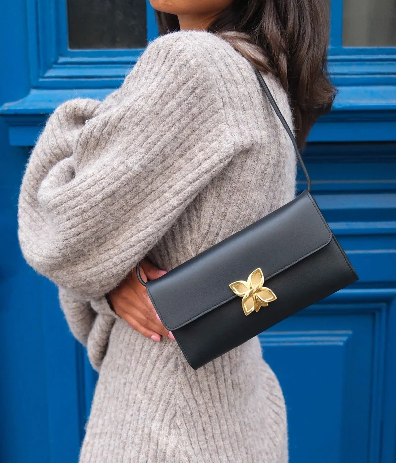 Hortensia Clutch | Noir Lisse
