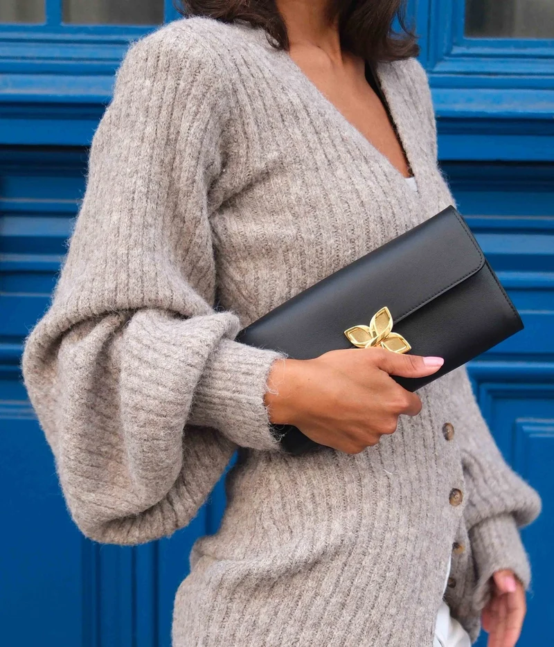 Hortensia Clutch | Noir Lisse