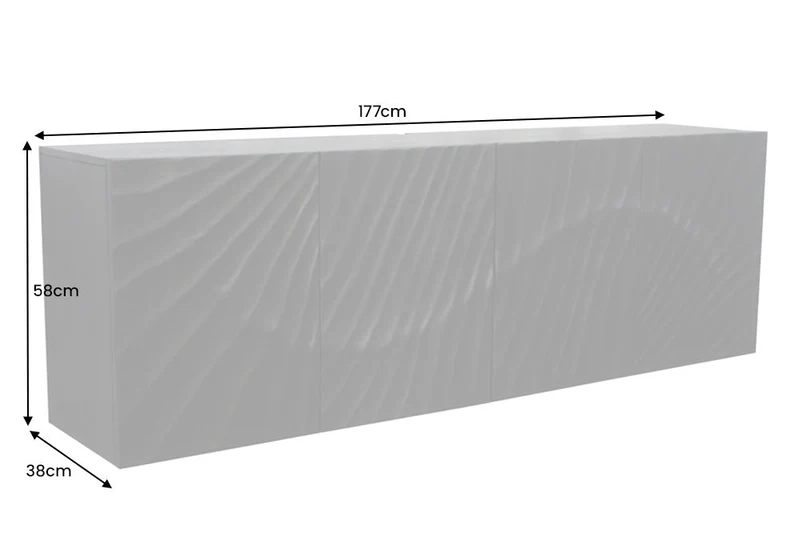 Buffet massif SCORPION 180cm noir suspendu en manguier design 3D