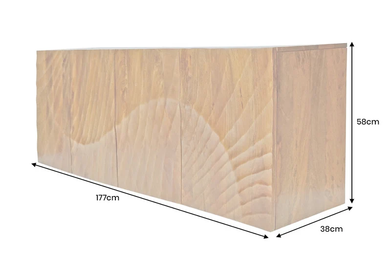 Buffet massif SCORPION 180cm marron suspendu en manguier avec sculptures 3D