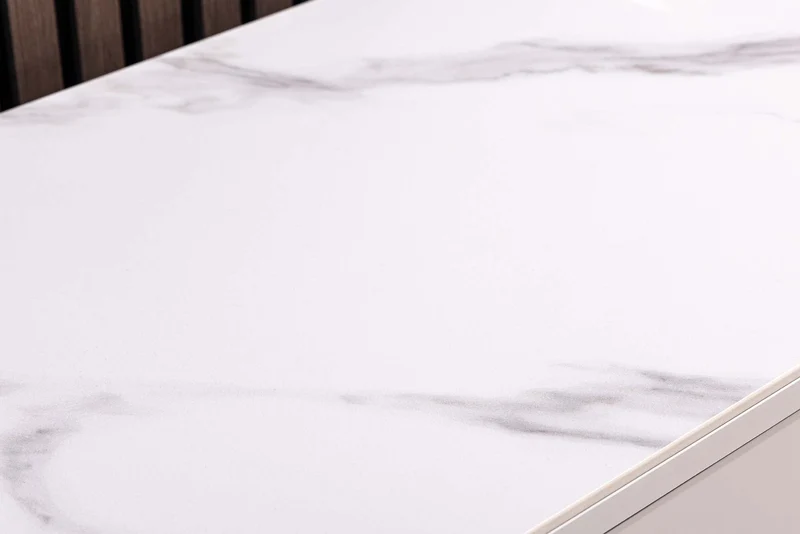 Buffet design SAVOY 150cm céramique marbre blanc cachemire avec six tiroirs