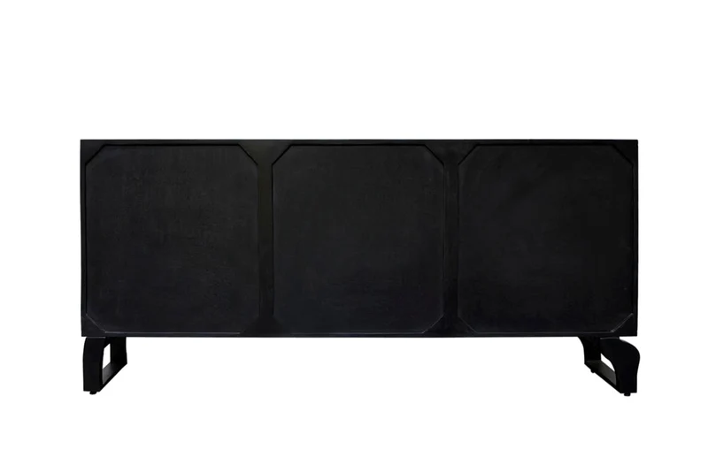 Buffet massif FOREST 160cm bois de manguier marron noir six compartiments façade 3D
