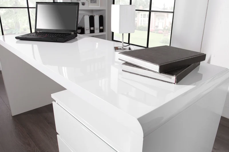 Bureau design FAST TRADE 160cm table d’ordinateur blanc brillant