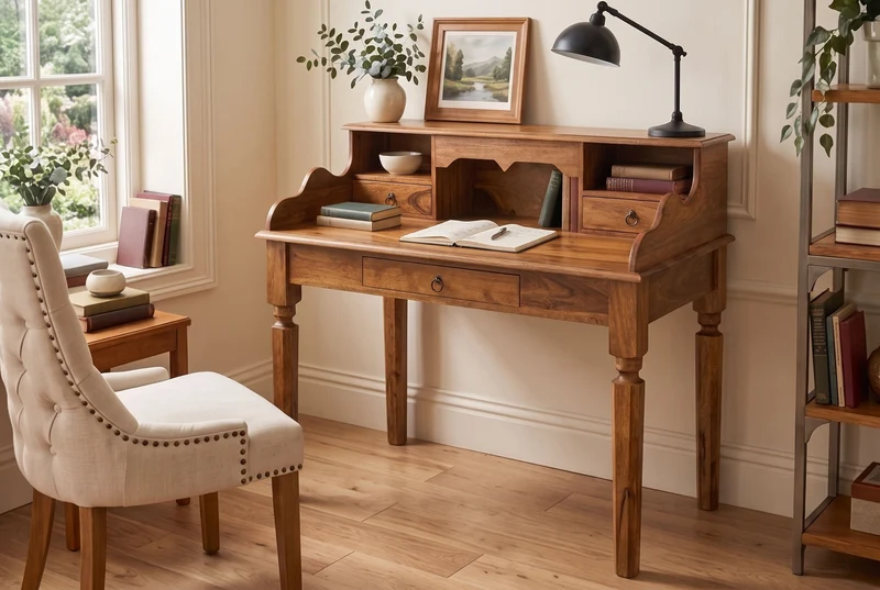 Design Sekretär HEMINGWAY L 115cm braun Sheesham Massivholz stone finish Schreibtisch