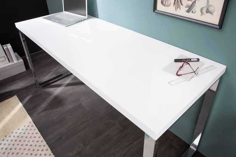 Bureau moderne WHITE DESK Table de bureau blanc brillant 160 cm
