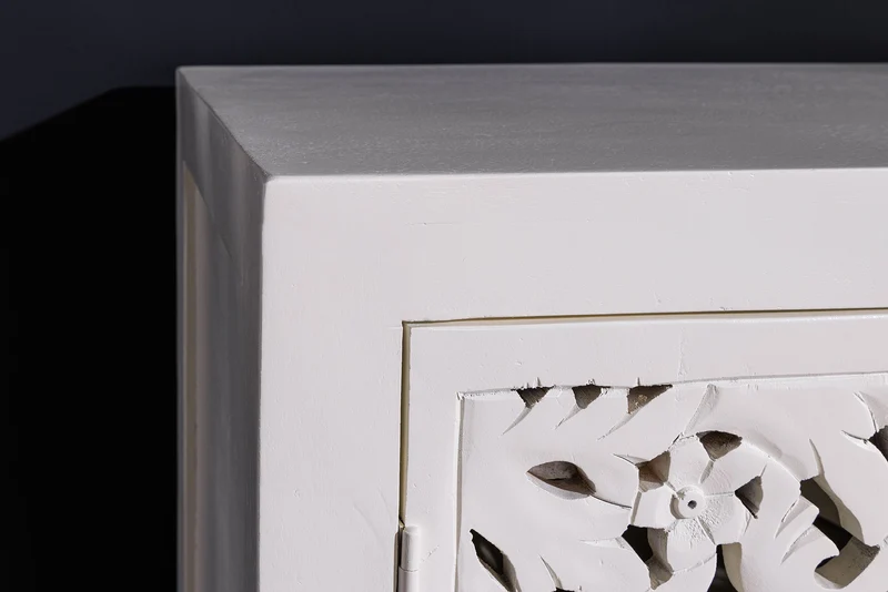 Buffet massif MARRAKESCH 170cm en manguier blanc avec décoration faite main