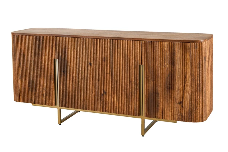 Buffet design GATSBY 160cm marron mat doré bois de manguier rétro