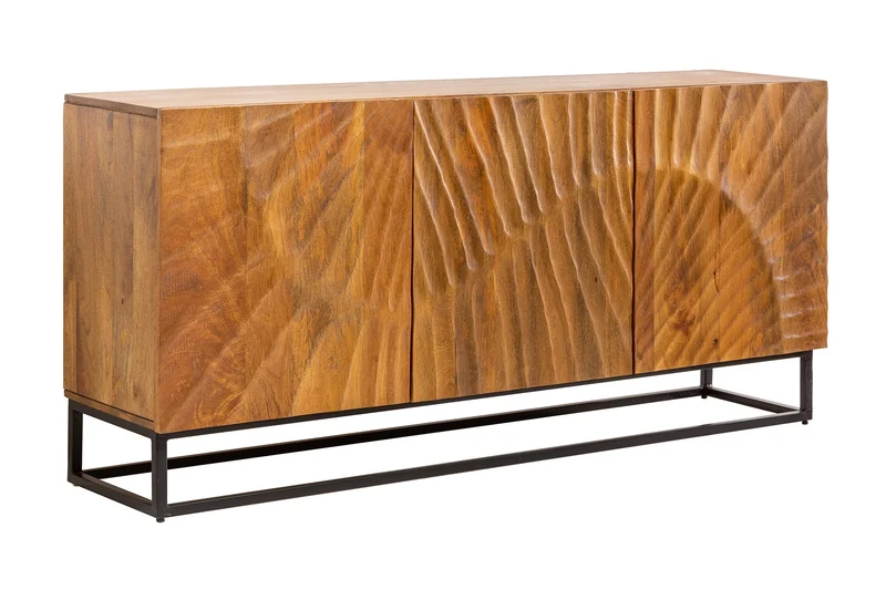 Buffet massif SCORPION 140cm en bois de manguier marron avec sculptures 3D élaborées