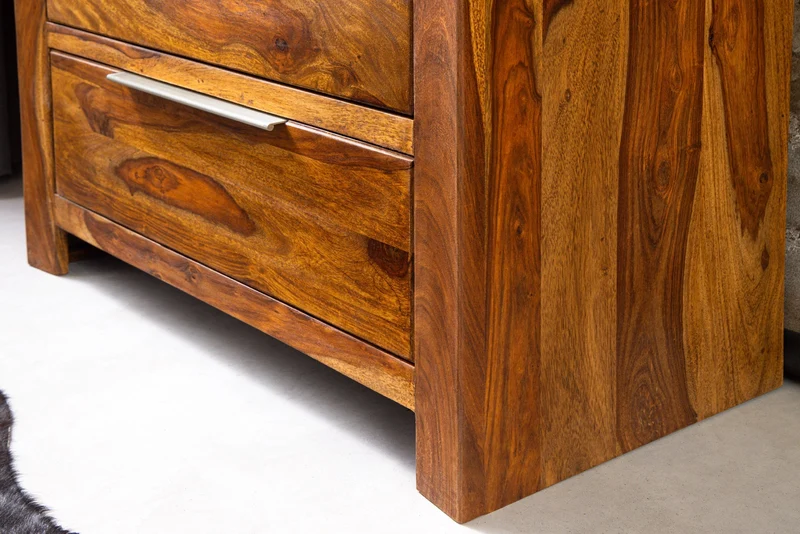 Commode en bois massif PURE 100cm finition pierre marron Sheesham avec quatre tiroirs