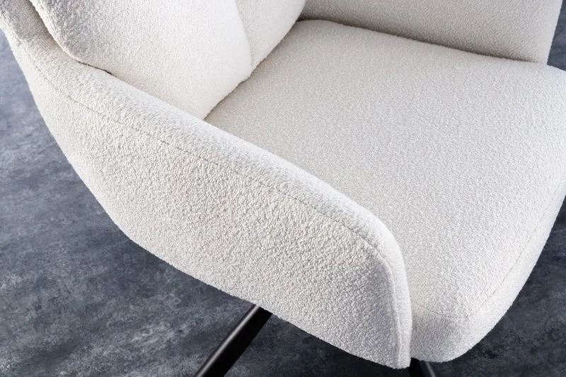 Lot de 2x chaises pivotante rétro BIG GEORGE blanche bouclée avec accoudoirs, noyau à ressorts Bonell