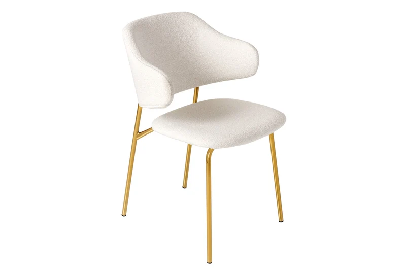 Lot de 2x chaises design VOGUE blanc Bouclé pieds métal doré