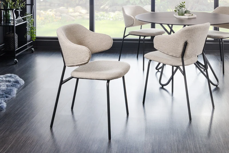 Lot de 2x chaises design VOGUE grège Bouclé pieds métal noir