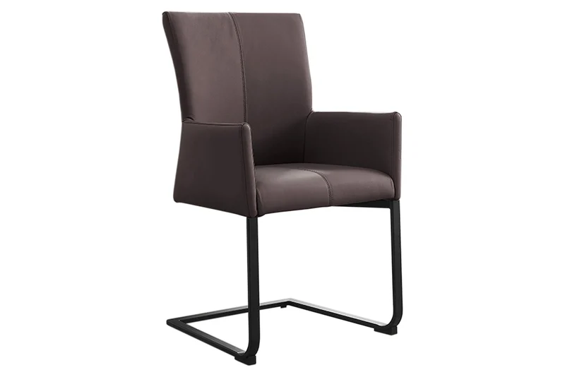 Lot de 2x chaises cantilever moderne SAMSON en cuir véritable gris taupe, structure en métal avec poignée confortable