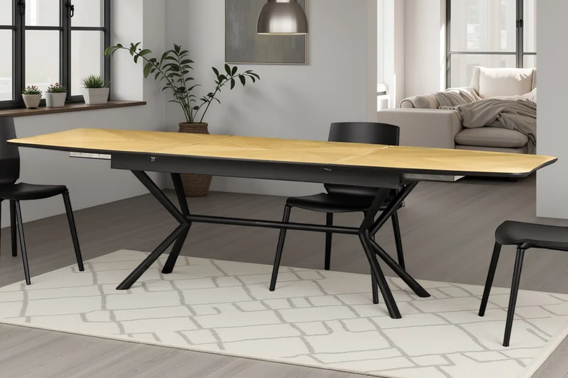 Table à manger extensible GRANDEZZA 180-270cm chêne naturel métal noir
