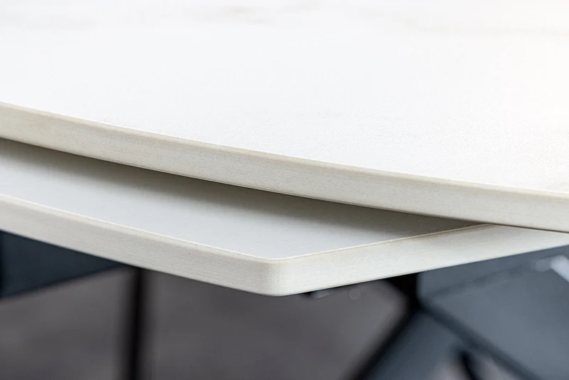 Table à manger extensible INCEPTION 130-190cm marbre blanc céramique structure métal noir